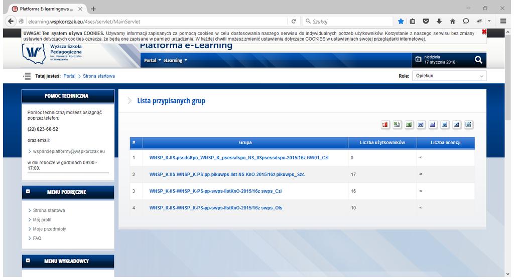 2. Opis modułów Platformy E-learning Wykładowca na Platformie E-learning może poruszać się w ramach tzw. ról.