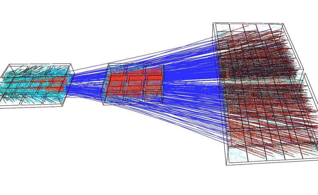 CHAPER. NA49 EXPERIMEN A HE CERN SPS Figure.11: Visualisation of three dimensional tracks a reconstructed for central Pb+Pb collision.