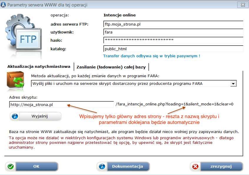 W tej metodzie po każdej aktualizacji danych w księdze intencji programu FARA na serwer WWW do katalogu fara-intencje-online zostanie wysłany plik z informacjami o zmienionej intencji, po czym