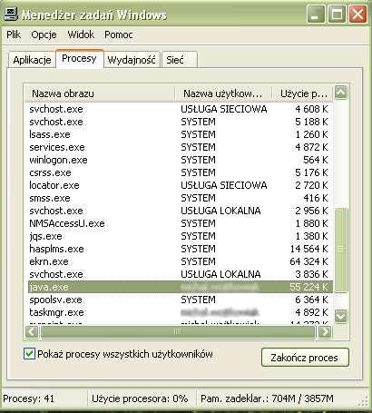 KSAT2000i instrukcja instalacji systemu KSAT2000i Rysunek 17 - Okno menedżera zadań Windows Po przeprowadzeniu powyższych kroków, jeżeli cała