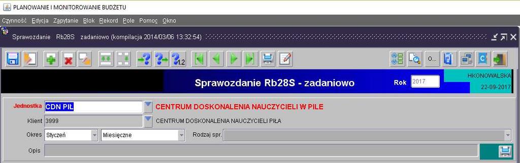 3.3. Czynności wstępne w celu wprowadzenia sprawozdania O możliwości wprowadzania danych do sprawozdań budżetowych (Rb-27S, Rb-28S, Rb-34S) jednostki zostaną poinformowane e-mailem przez Departament