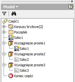 Korzystamy wówczas z jednej z istniejących płaszczyzn konstrukcyjnych i umieszczamy na niej chwilowy szkic konstruowanej bryły.