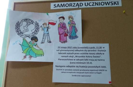 Przystąpienie do klubu UNICEF i w akcji Wszystkie Kolory Świata W listopadzie 2016 roku uczniowie zostali zapoznani z celami i działaniami organizacji UNICEF oraz akcją Wszystkie Kolory Świata,