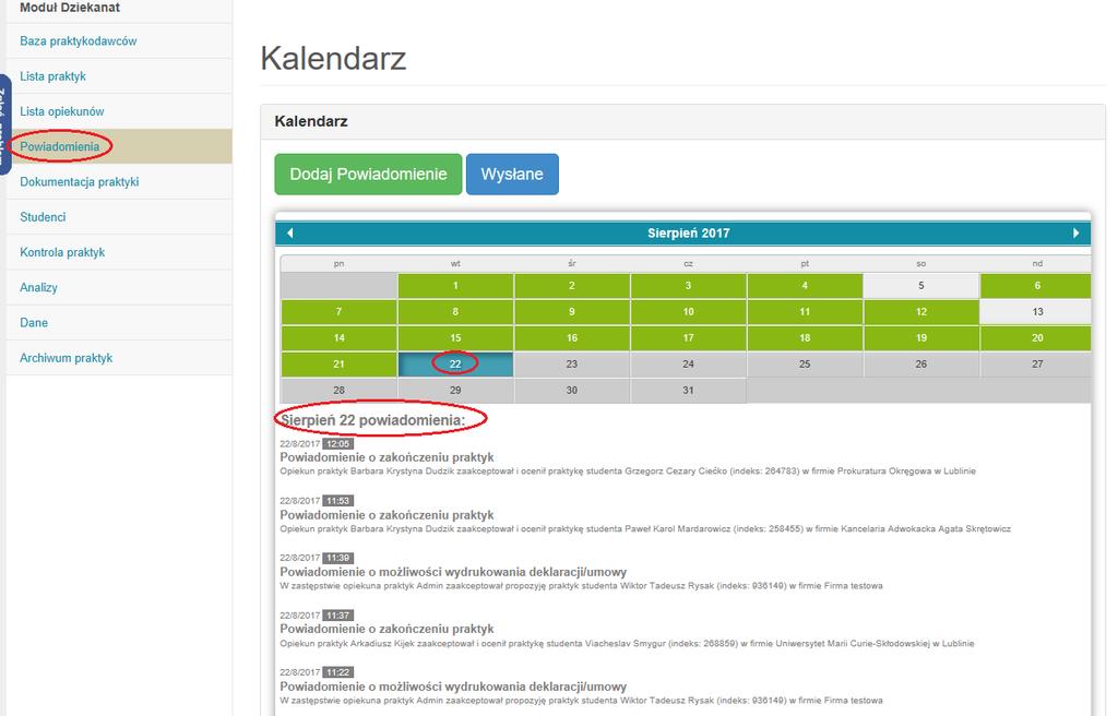 4.6 Powiadomienia i kalendarz Opcja "Powiadomień" daje możliwość bieżącego śledzenia poszczególnych zagadnień, listy nowych zadań do wykonania czy przeglądu zrealizowanych już zadań w ramach