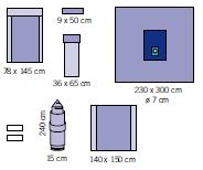4 ręczniki do rąk 100% celuloza 1 taśma przylepna 9 x 50 cm 1 serweta stołu Mayo, wzmocniona 78 x 145 cm (wzmocnienie serwety 65x85cm) 1 serweta dla dziecka 75 x 120 cm 1 serweta do cięcia