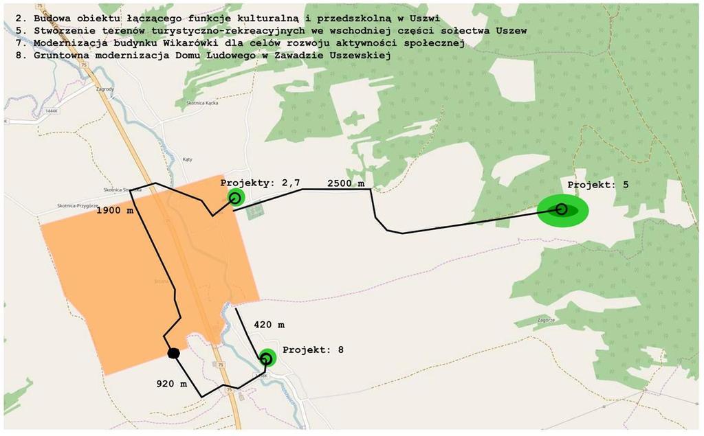 42 Projekt 8. Gruntowna modernizacja Domu Ludowego w Zawadzie Uszewskiej Podobszar rewitalizacji w Uszwi jest rozległy, a ponadto przedzielony z północy na południe drogą krajową 75.