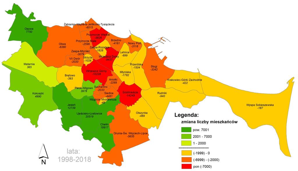 D z i e l n i c e MIESZKAŃCY l a t a 1 9 9 8-218 Źródło: Referat Badań i Analiz Społeczno-Gospodarczych,