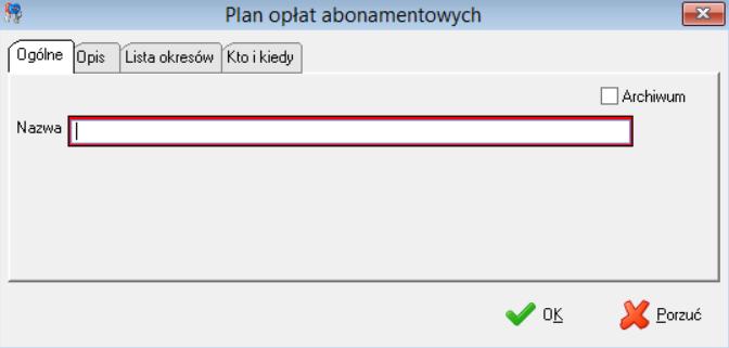 Definiowanie planu naliczania opłat odbywa się w module Administrator Słowniki Plany opłat abonamentowych.