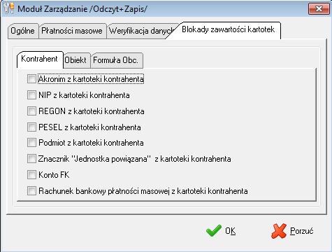 Zakładka Weryfikacja danych W tym miejscu możliwe jest włączenie sprawdzania poprawności wprowadzanych informacji dotyczy to : Numerów NIP Numerów PESEL Numerów REGON Numerów rachunków