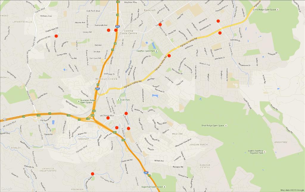 Center Name Rossmoor Town Center Citrus Marketplace Encina Grande Ygnacio Plaza Geary Marketplace Countrywood Walgreens/BevMo Center Trader Joes Newell Center Palos Verdes Mall Downtown CVS Downtown
