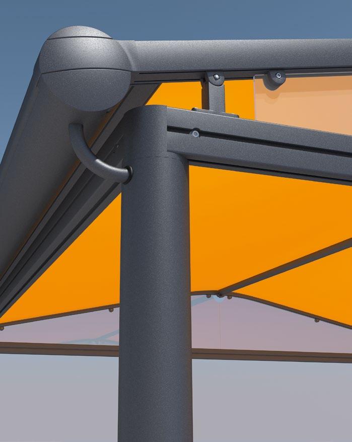 Die giebelseitigen Flächen des pavillon lassen sich optional mit Seitenteilen aus bruchfestem, UVbeständigem und transparentem Acrylglas*