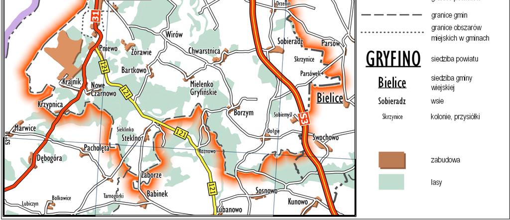 Średniodobowy ruch na sieci dróg wojewódzkich i krajowych na obszarze Gminy Gryfino Na drogach krajowych i wojewódzkich regularnie co 5 lat (z