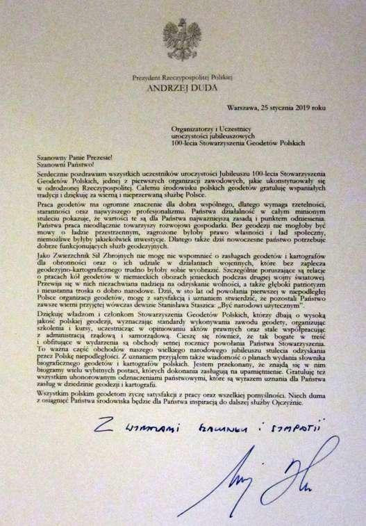 Okolicznościowe listy na jubileusz stulecia