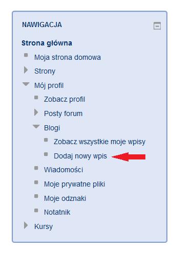 Ukaże się okno, w którym trzeba dodać Tytuł wpisu, a następnie wpisać treść