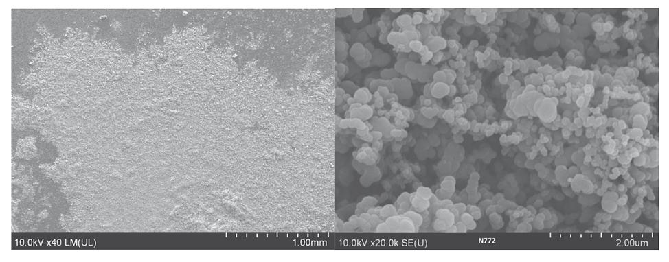 SEM photos of N772 technical carbon black sample at a magnification of 40 and 20,000 gatu oraz do nieregularności kształtu agregatu.