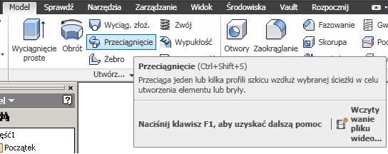 Dodanie okręgu na płaszczyźnie konstrukcyjnej Po narysowaniu i zwymiarowaniu okręgu wychodzimy ze stanu szkicowania przycisk