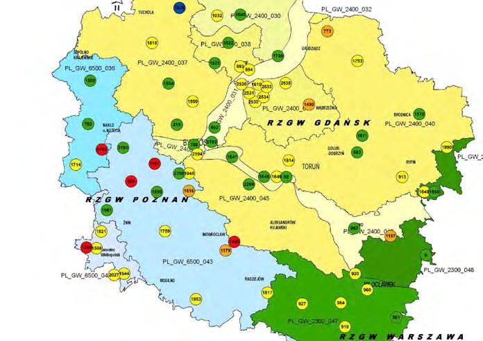 WŁOCŁAWEK Klasyfikacja jakości zwykłych wód podziemnych: I k l a s a I I k l a s a I I I k l a s a punkty Krajowego Monitoringu 1460