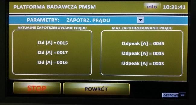 226 Maszyny Elektryczne - Zeszyty Problemowe Nr 2/2017 (114) Fot. 19. Zapotrzebowanie prądu platformy Na Fot. 20 przedstawiono wartości mocy platformy.