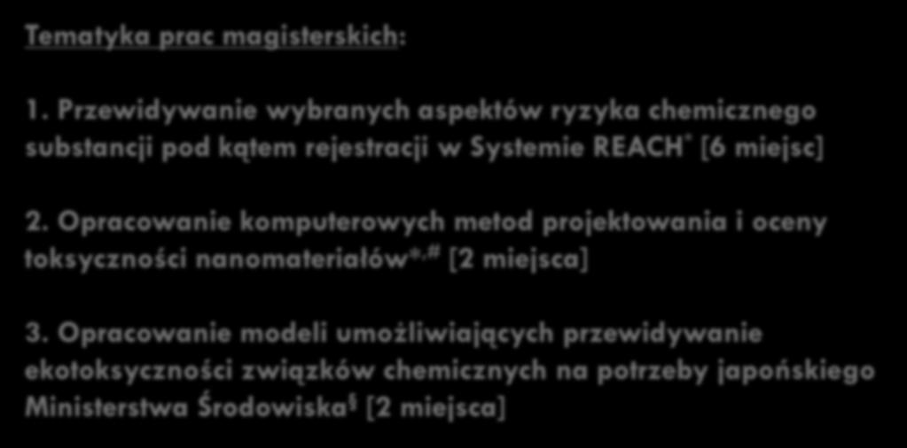 japońskiego Ministerstwa Środowiska [2 miejsca] * Prace dyplomowe realizowane we współpracy z firmą QSAR