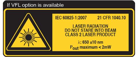 WIZUALNY LOKALIZATOR USZKODZEŃ (VFL) (OPCJA) Laser, 650 nm ± 10 nm CW/Modulacja 1 Hz Typowo P out dla 62.5/125 µm: > 1.5 dbm (0.
