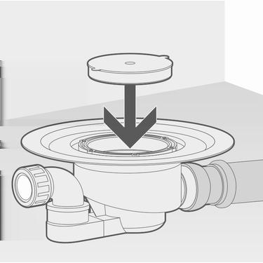 Obsługa Odpływ przymocować w taki sposób, aby nie przemieścił się podczas dalszych prac. Przede wszystkim należy zapobiec podniesieniu się odpływu po zalaniu betonem lub wylewką. Włożyć żółty korek.