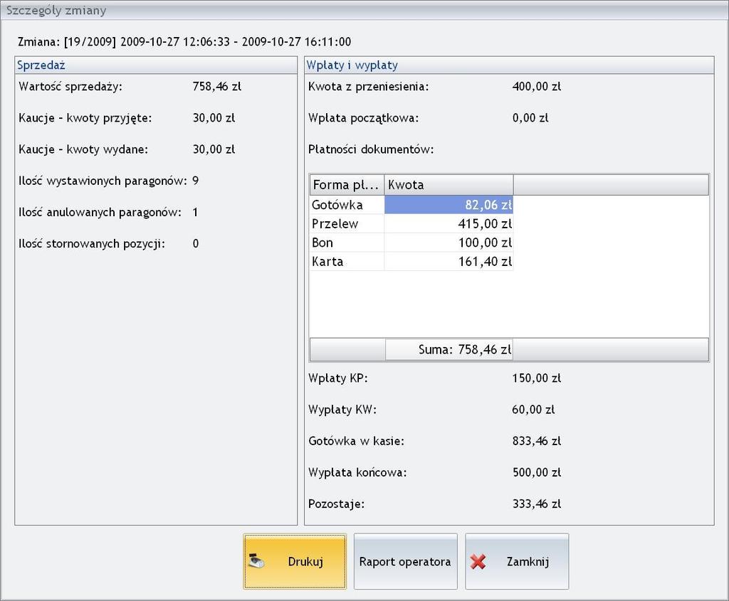 Podręcznik Użytkownika systemu Comarch OPT!MA Str. 67 Rys. Szczegóły zmian. Szczegóły wybranej zmiany można wydrukować.