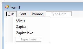 Notatnik - leyaut Kolejnym krokiem jest wypełnienie pozycji menu Poprzedzając nazwę pozycji menu znakiem & (np.