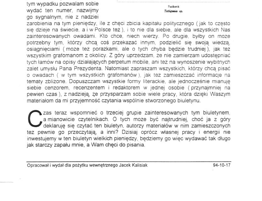 ot*) Wydawnictwo Łódzhiego Środowisha Entomologicznego Biuletyn Entomologiczny Rumer 0 Rok 2 " Październik 1234 Na co komu taki biuletyn?