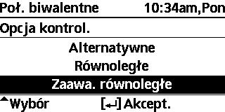 * Ta opcja jest dostępna, jeśli wybrano połączenie zbiornika (TAK). Wewn. Zewnętrzny 0:20 Ustawienie czasu włączenia grzałki w zbiorniku c.w.u.. 5.8 Grz.