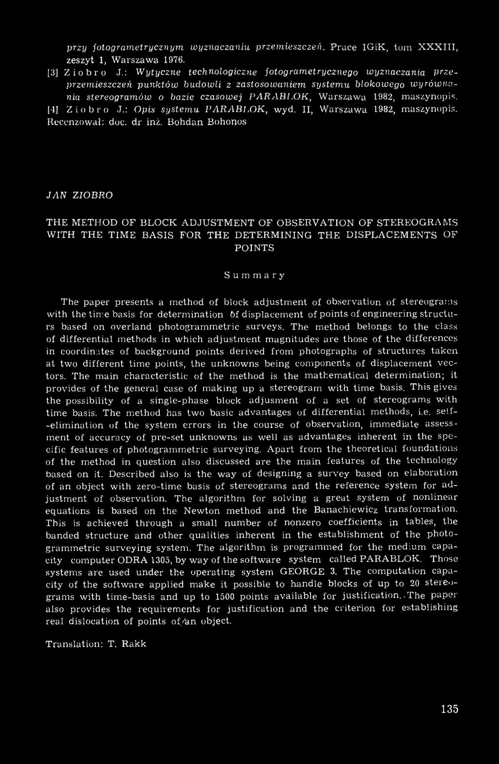 a rs z a w a 1982, m aszy n o p is. [ 1] Z i o b r o J.: Opis system u P A R A B L O K, w y d. II, W a rsz a w a 1982, m a szy n o p is. R ecenzo w ał: doc, d r inż.