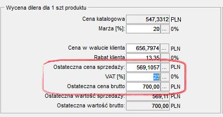 Przeliczanie ceny netto brutto Została dodane pole Ostateczna cena brutto, która umożliwia