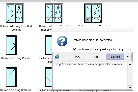 Opcja zachowania okleiny przy wyborze ze wzorca Została dodana opcja, która zachowuje aktualnie wybrane parametry okleiny dla produktów