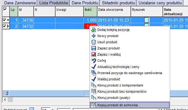 Kopiowanie produktów W nowej wersji programu zmianie uległ sposób kopiowania i wklejania pozycji zamówienia.
