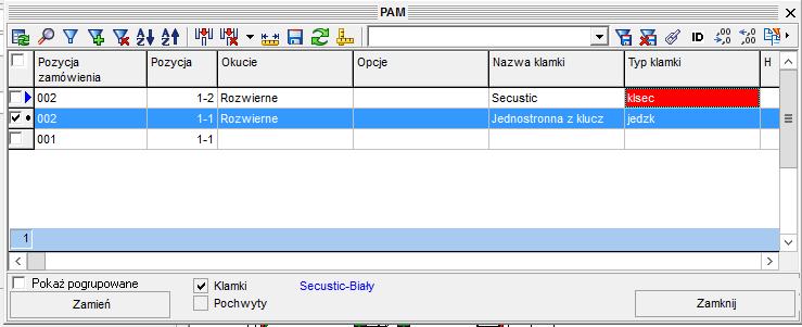 zamówienia: Pojawi się lista ze wszystkimi klamkami w ramach całego zamówienia.