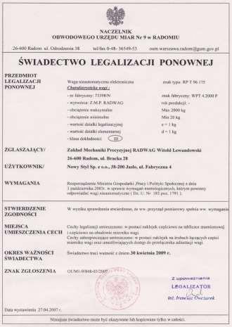 10 Metrologia prawna - Legalizacja ponowna Dodatkowo może być wydane Świadectwo legalizacji ponownej