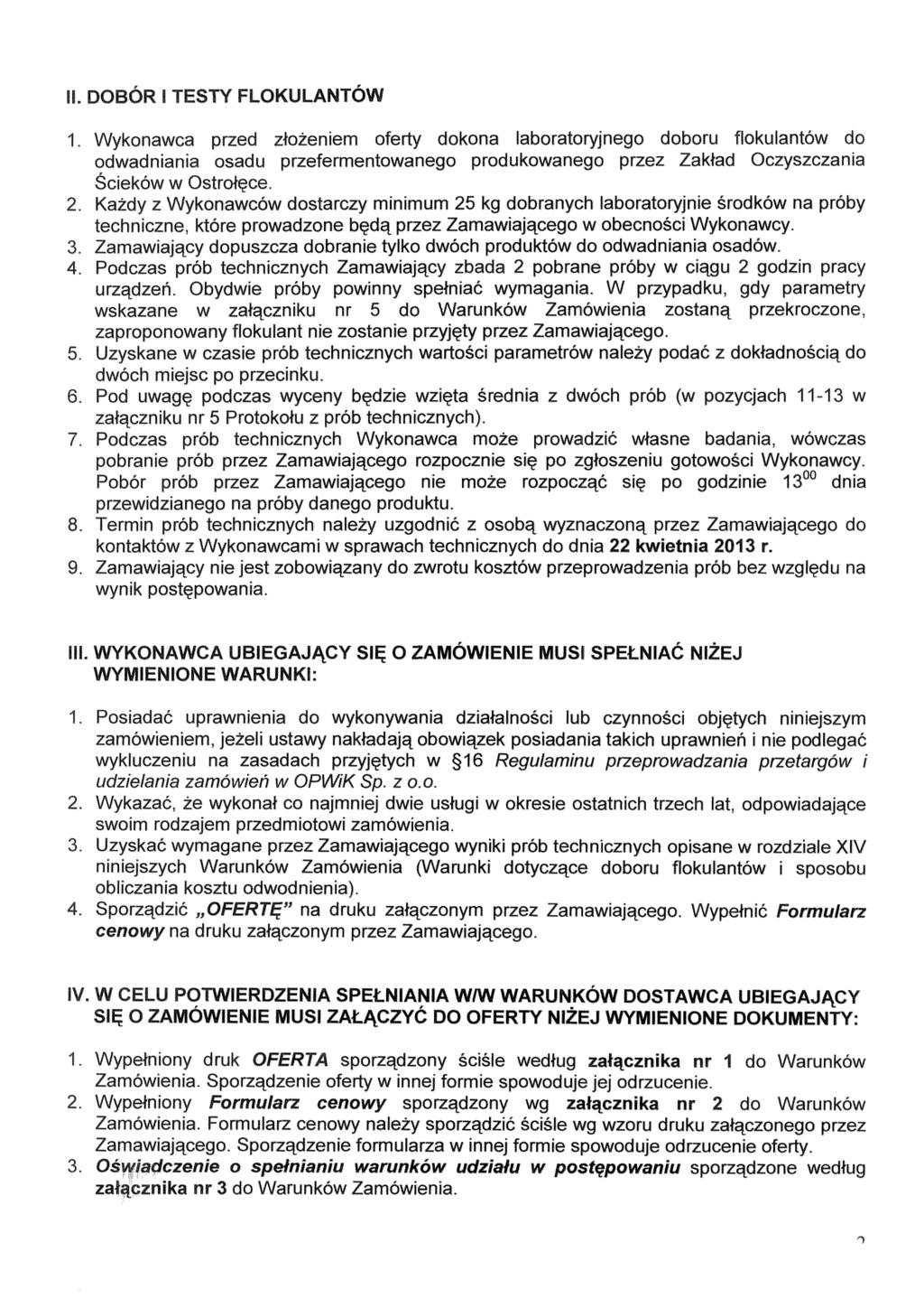 H. DOBÓR 1 TESTY FLOKULANTÓW 1.