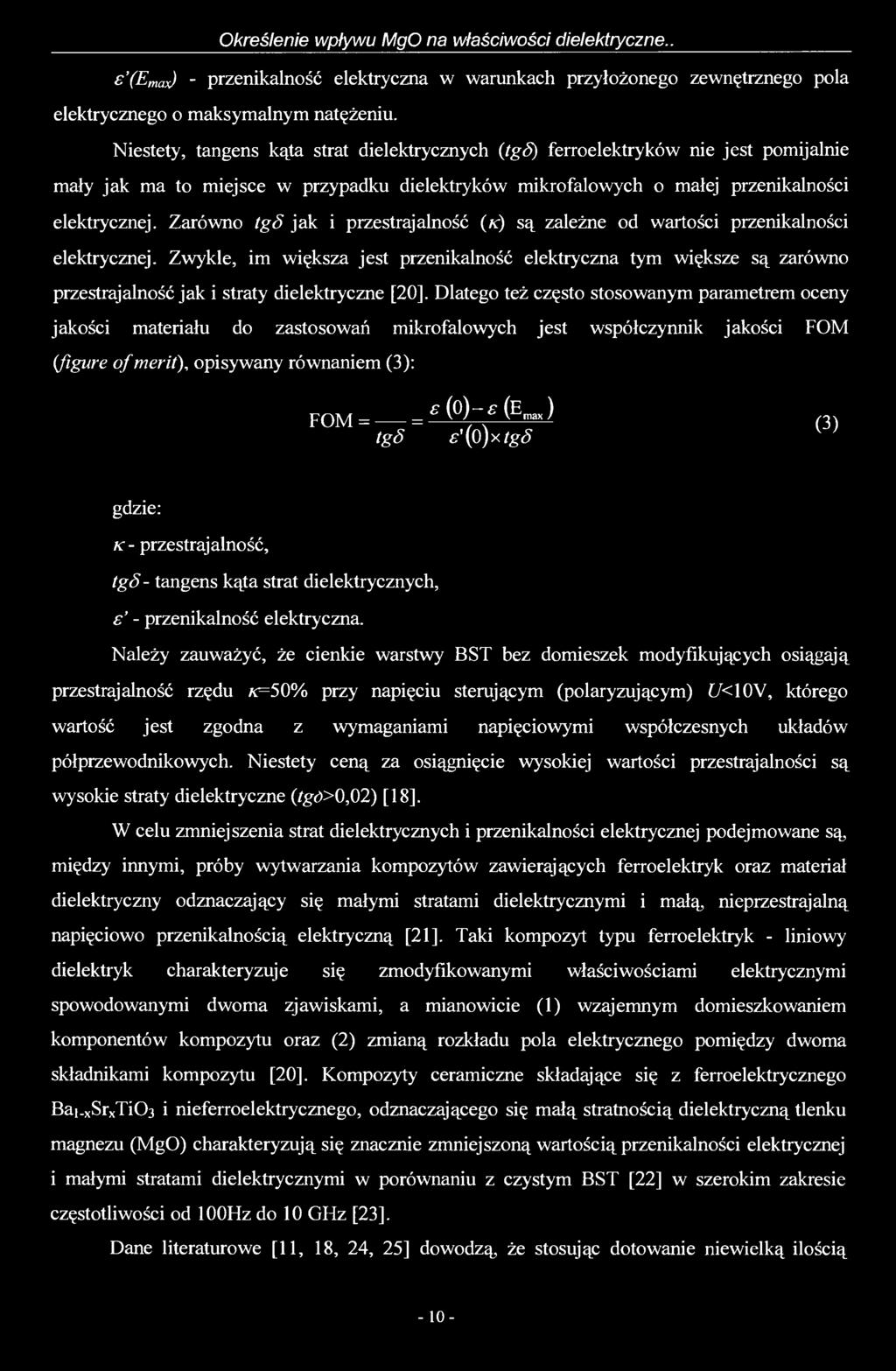 Określenie wpływu MgO na właściwości dielektryczne.. (Emax) - przenikalność elektryczna w warunkach przyłożonego zewnętrznego pola elektrycznego o maksymalnym natężeniu.