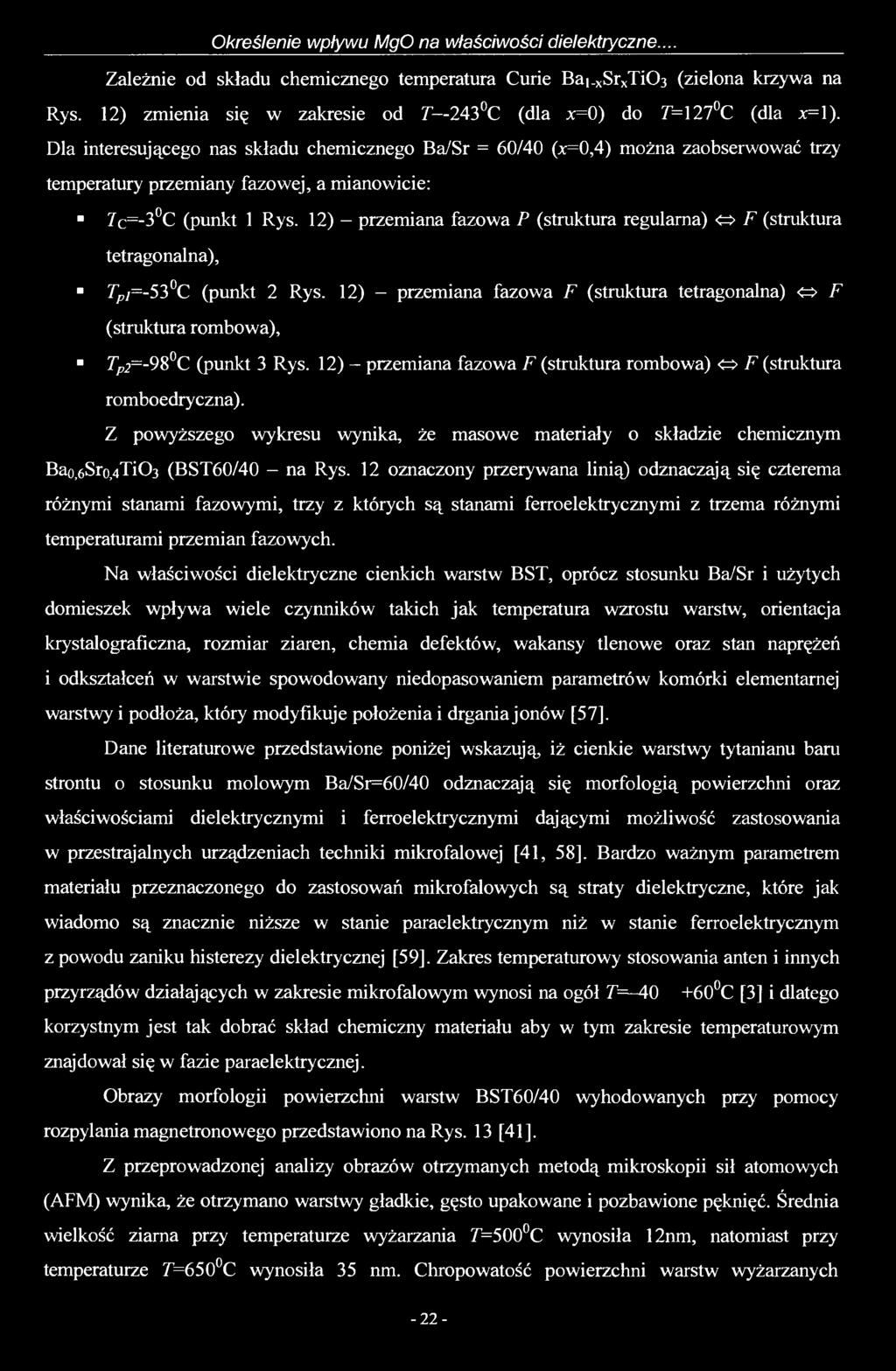 Określenie wpływu MgO na właściwości dielektryczne... Zależnie od składu chemicznego temperatura Curie Bai_xSrxTi03 (zielona krzywa na Rys.