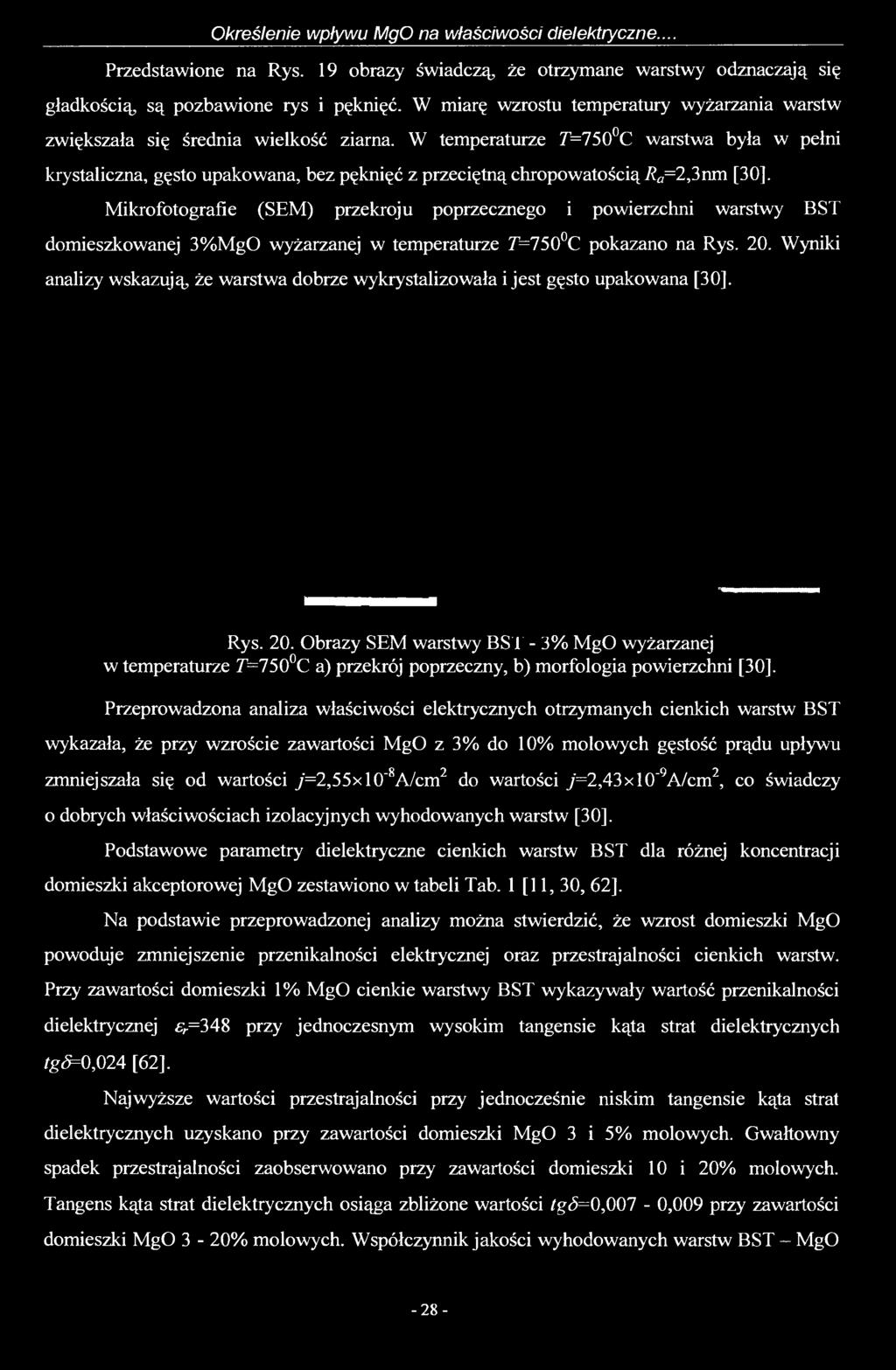 W temperaturze 7,=750 C warstwa była w pełni krystaliczna, gęsto upakowana, bez pęknięć z przeciętną chropowatością 7?