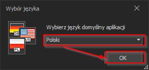 2.2 Pierwsze uruchomienie programu W trakcie pierwszego uruchomienia programu użytkownik zostanie poproszony o dokonanie wyboru języka, w jakim ma pracować program.