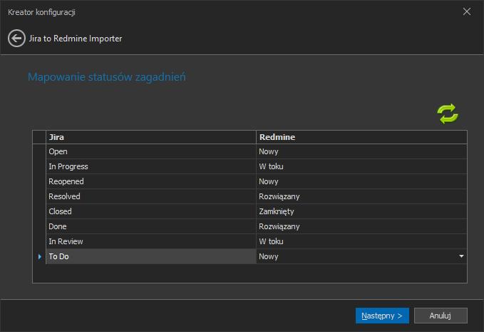 3.4. Mapowanie danych pomiędzy Jira a Redmine Kolejne etapy procesu wdrożenia będą dotyczyły mapowania konfiguracji z Jira do Redmine. 3.4.1.