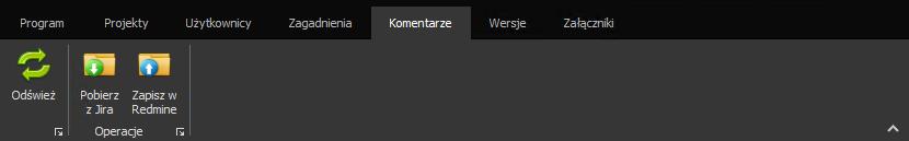 4.1.2.2.2 Wyślij do Redmine Przycisk inicjuje proces tworzenia użytkowników w Redmine. 4.1.2.3 Zakładka Zagadnienia W ramach zakładki Zagadnienia program udostępnia funkcje odpowiedzialne za pobranie Zagadnień z Atlassian Jira oraz ich zapis w systemie Redmine.