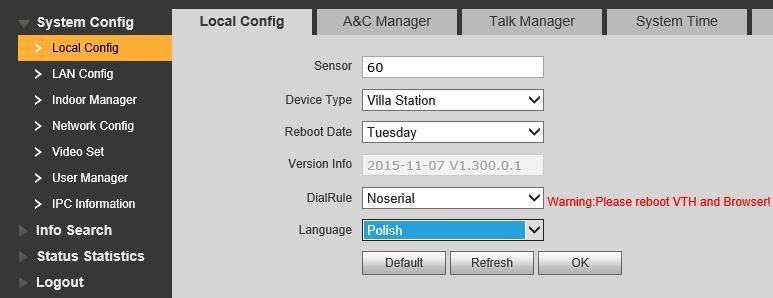 BCS-PANx401G, BCS-PAN1300B Po przywróceniu fabrycznych ustawień panelu język interfejsu zmieni się na Angielski.