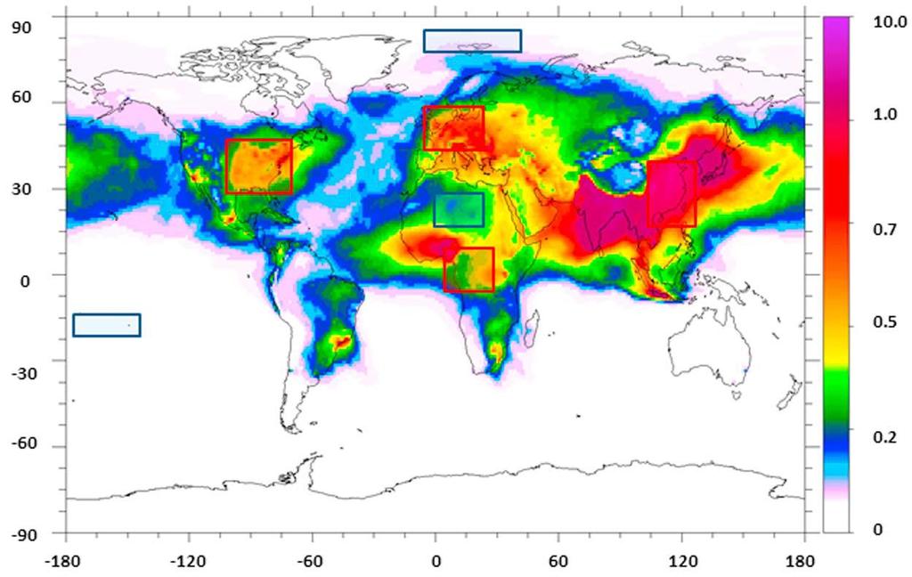 Annual mean BC aerosol burden (in mg/m2) for the background fields used,
