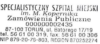 Toruń, dn. 28.03.2018 r. L.dz. SSM.DZP.201.11.2018 Dotyczy: zaproszenia do złożenia oferty na zadanie pn: Dostawa pasków do analizy moczu wraz z dzierżawą aparatu zastępczego.