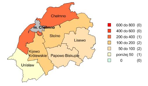 ] 99 116 (85,3%) Udział ludności wiejskiej w ogólnej liczbie ludności [%] 61,7 40,5 (152,3%) Dochody własne budżetów gmin na 1 mieszkańca w powiecie [zł] 1 301,90 1 632,21 (79,8%) Ludność w % ogółu