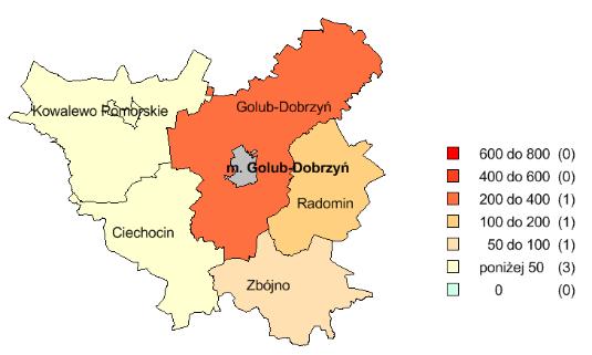 [osoby] c) Udział obszarów chronionych w powierzchni ogółem [%] 43,2 31,8 (135,8%) Drogi gminne i powiatowe o nawierzchni twardej na 100 km 2 [km] 73,0 81,8 (89,2%) Długość ścieżek rowerowych na 10