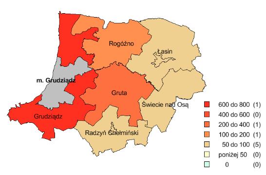 ] 55 116 (47,4%) Udział ludności wiejskiej w ogólnej liczbie ludności [%] 87,1 40,5 (215,1%) Dochody własne budżetów gmin na 1 mieszkańca w powiecie [zł] 1 788,00 1 632,21 (109,5%) Ludność w % ogółu