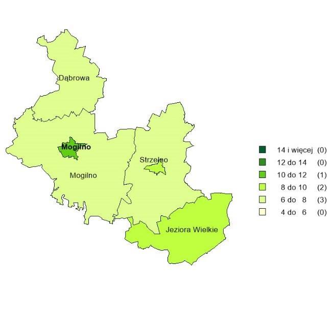 [osoby] c) Udział obszarów chronionych w powierzchni ogółem [%] 14,5 31,8 (45,6%) Drogi gminne i powiatowe o nawierzchni twardej na 100 km 2 [km] 101,1 81,8 (123,6%) Długość ścieżek rowerowych na 10