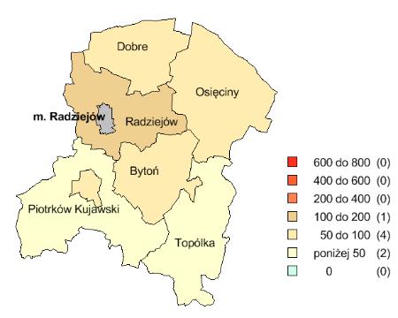 [osoby] c) Udział obszarów chronionych w powierzchni ogółem [%] 12 31,8 (37,7%) Drogi gminne i powiatowe o nawierzchni twardej na 100 km 2 [km] 128,5 81,8 (157,1%) Długość ścieżek rowerowych na 10